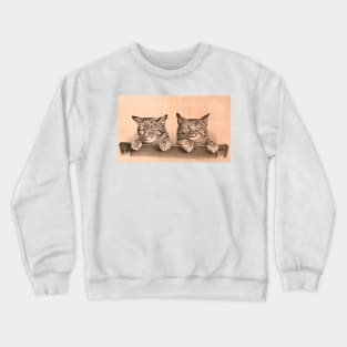 Two cute brindle and tabby kittens. Cat brothers. Family of Cats. Drawing of cats with closed eyes Crewneck Sweatshirt